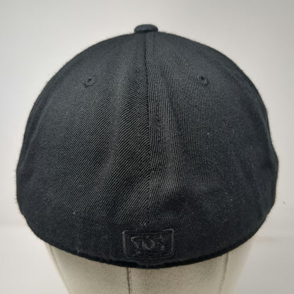 DC Baseball Cap Black 7 1/4 Tonal Logo Embroidery Flat Brim 210 Fitted Hat