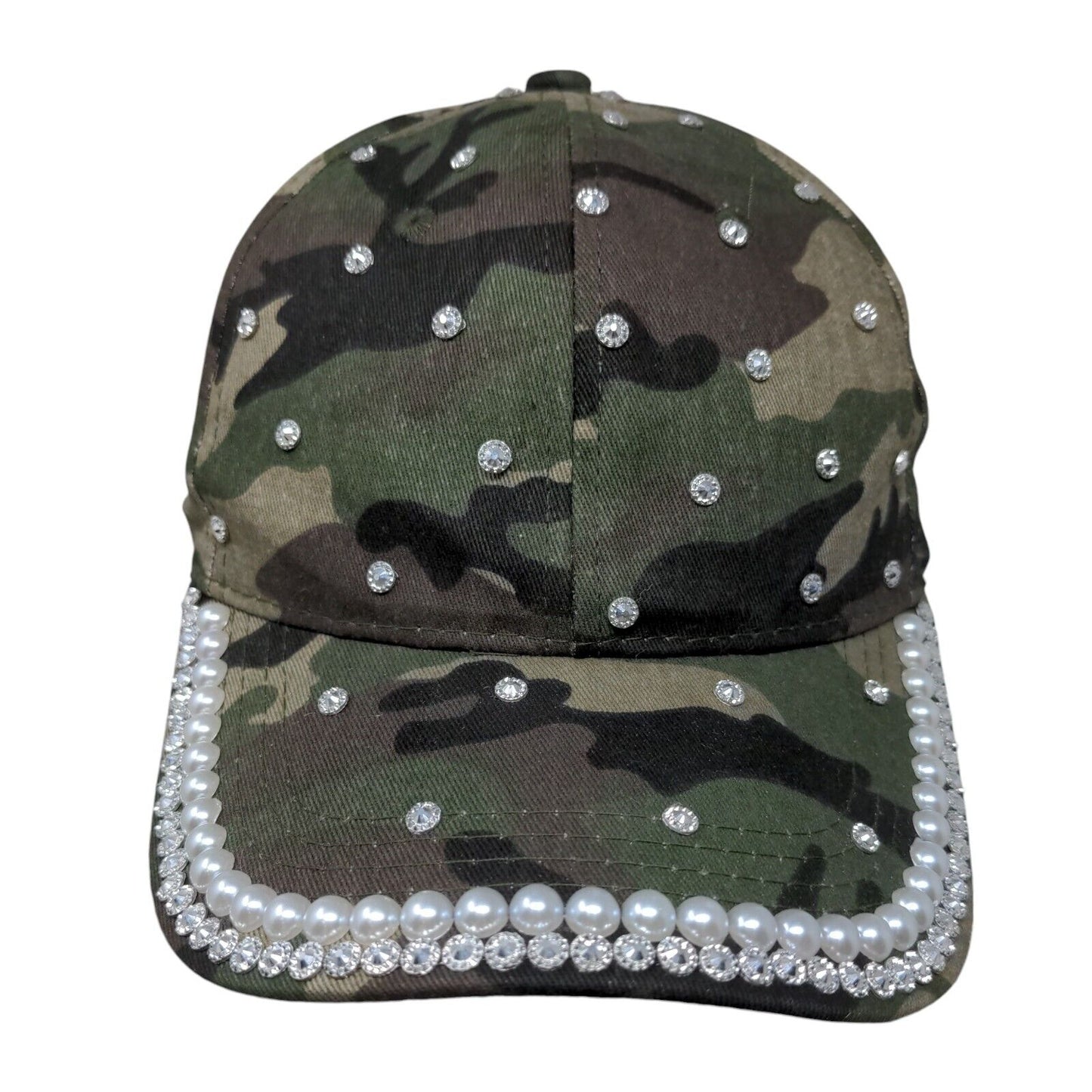 Pearl Bling Strapback Hat Camouflage One Size Adjustable 6 Panel