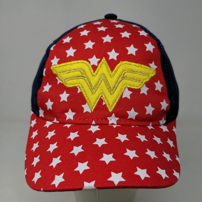 Wonder Woman Girl's Strapback Hat Multi OSFM Embroidered Logo All Over Stars