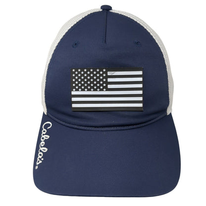 USA Flag Cabela's Snapback Trucker Hat Blue OS Adjustable Patriotic Mesh Back
