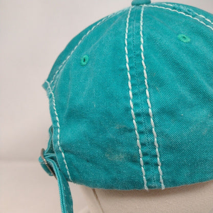 Happy Camper Slideback Hat Greenish-Blue One Size Adjustable Distressed Cotton