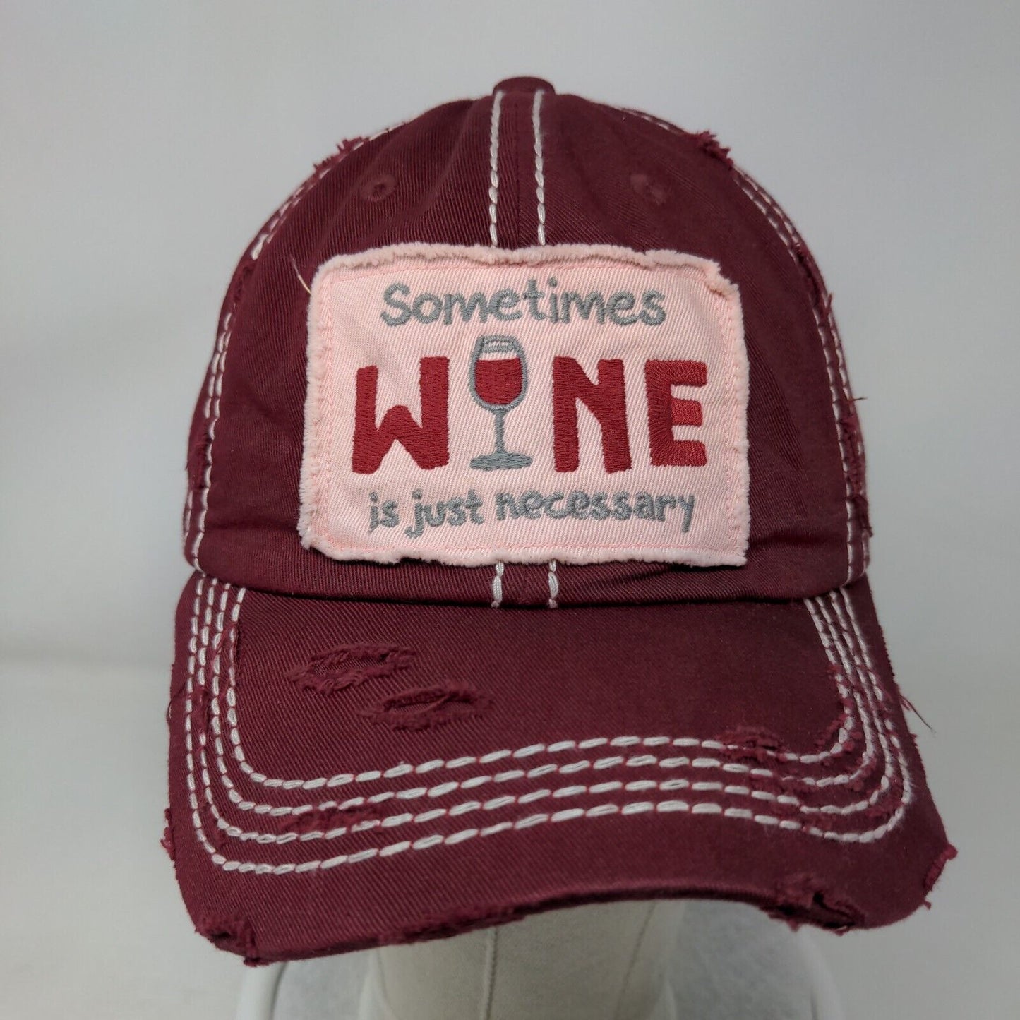Sometimes Wine Is Just Necessary Strapback Hat Red One Size KB ETHOS Vintage
