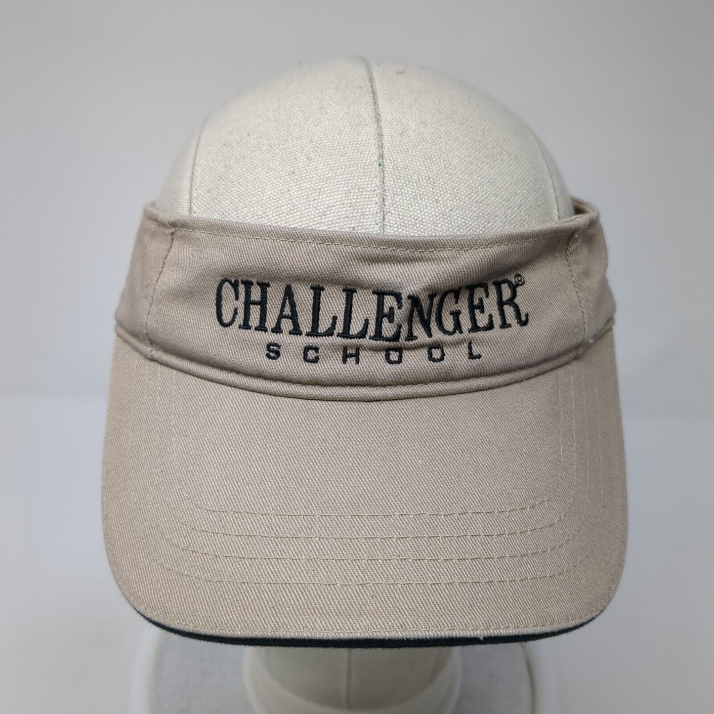 Challenger School Strapback Sun Visor Hat Tan One Size Adjustable Embroidered