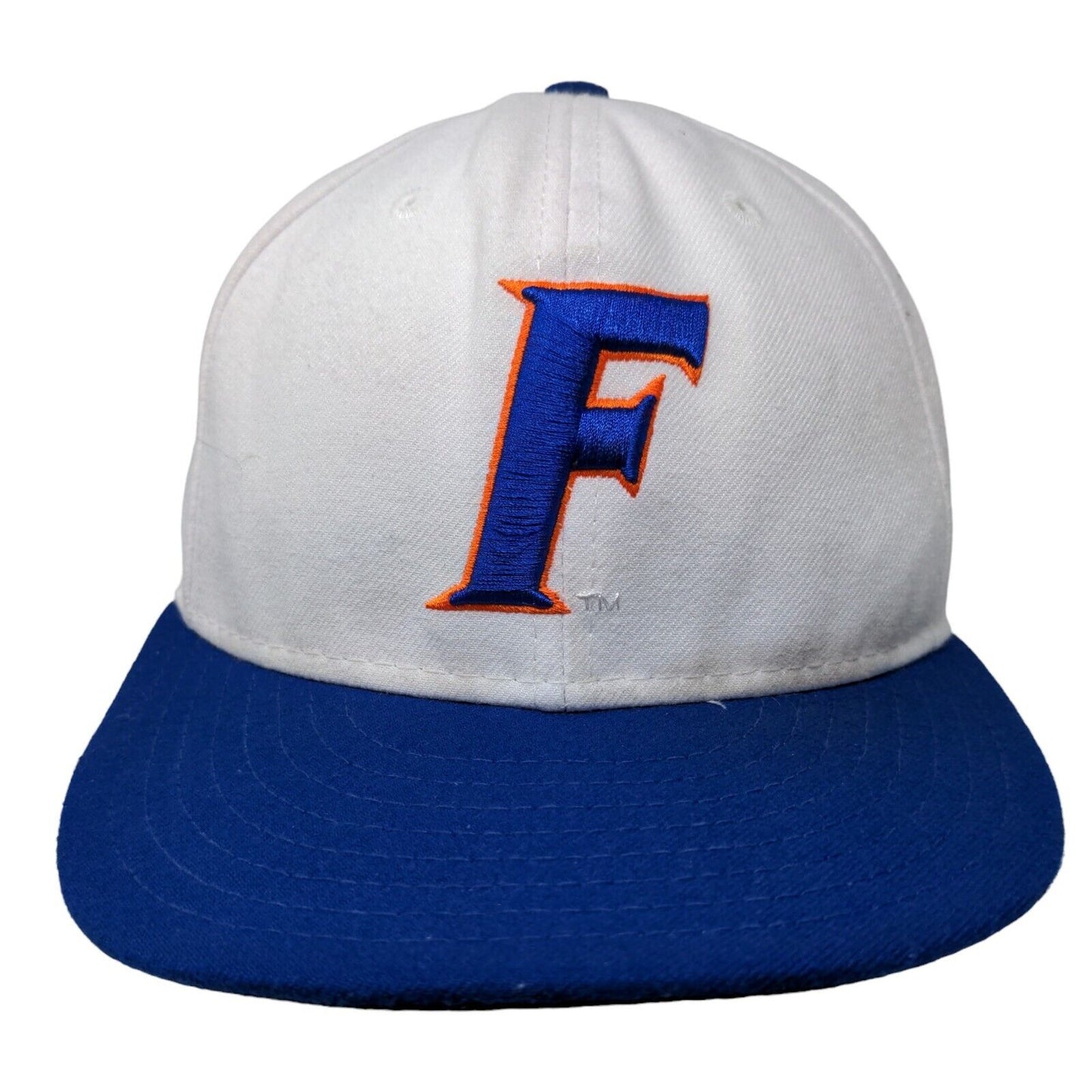 New Era Men's Fitted Hat White Blue Size 7 1/8 Florida Gators Embroidered Logo
