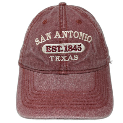 ESY Baseball Cap Red One Size San Antonio Texas EST 1845 Distressed Cotton Hat