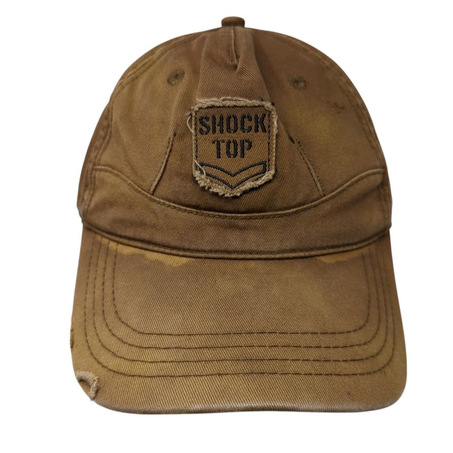 Shock Top Strapback Hat Brown One Size Adjustable Embroidered Distressed Cotton