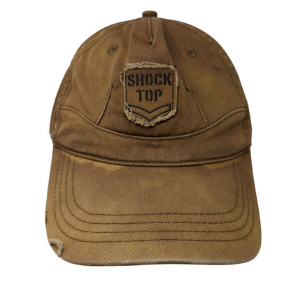 Shock Top Strapback Hat Brown One Size Adjustable Embroidered Distressed Cotton