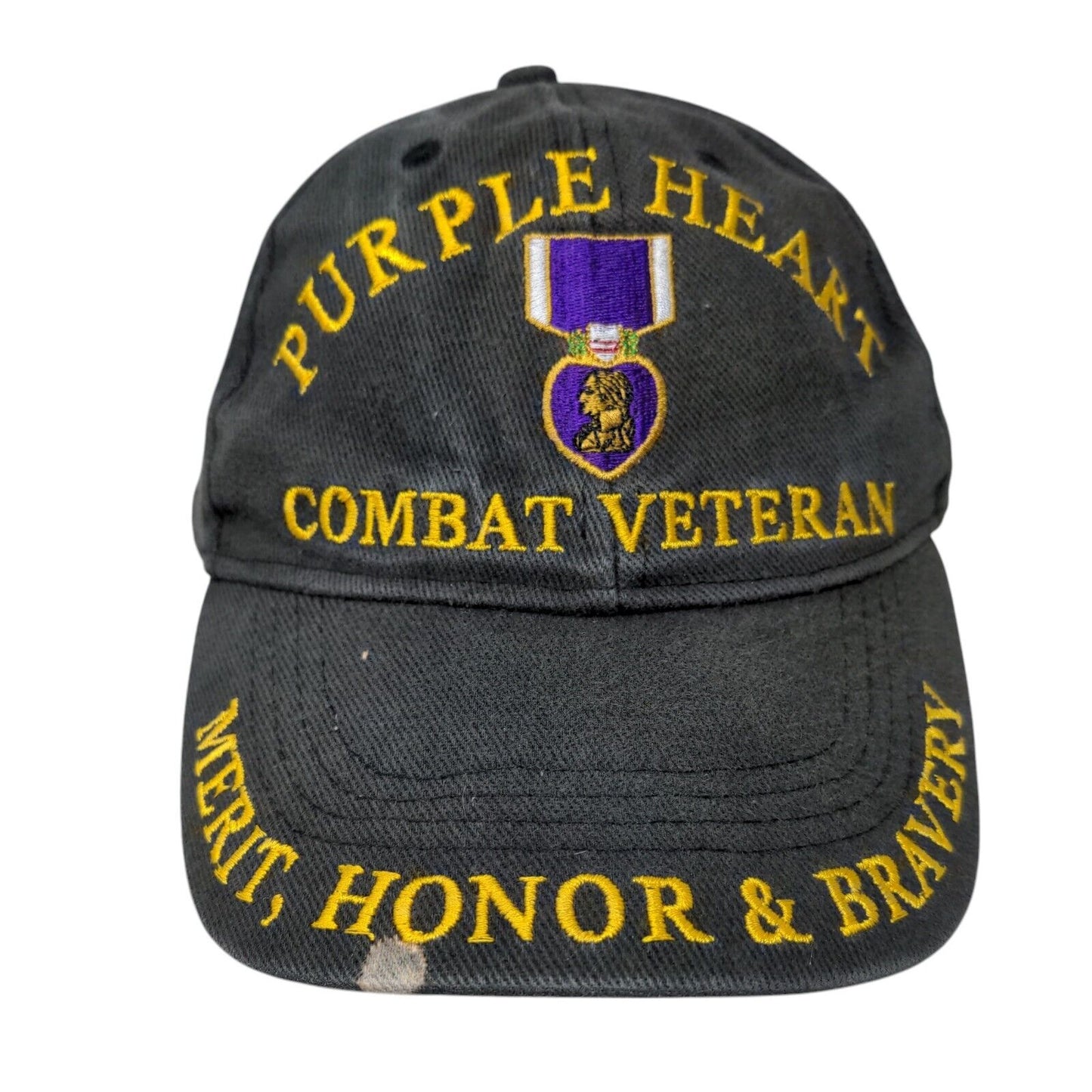 Purple Heart Combat Veteran Merit Honor & Bravery Strapback Hat Gray One Size