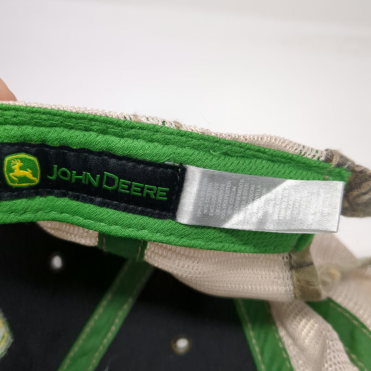 John Deere Baseball Cap Green One Size Camo Mesh Trucker Hat Logo Slideback