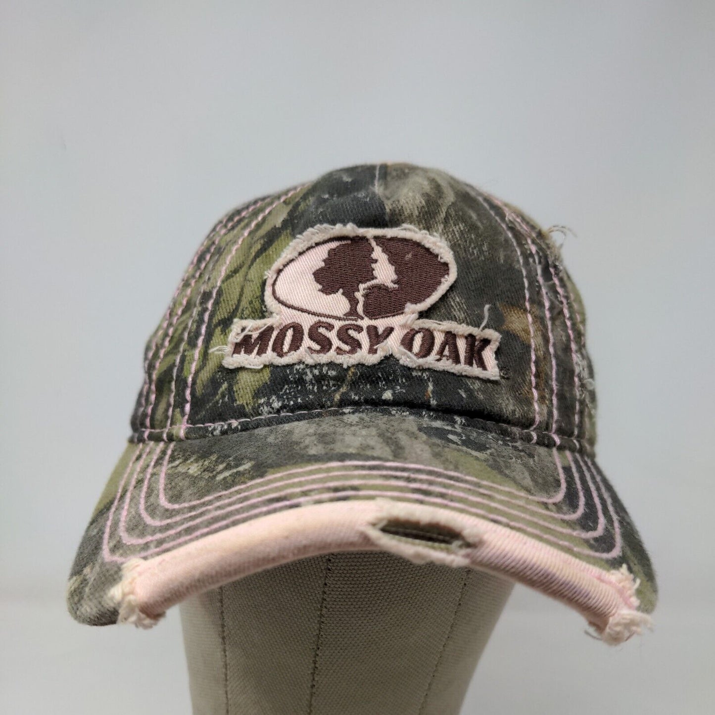 Mossy Oak Women's Strapback Hat Camo Pink Size OSFA Embroidered Logo Distressed