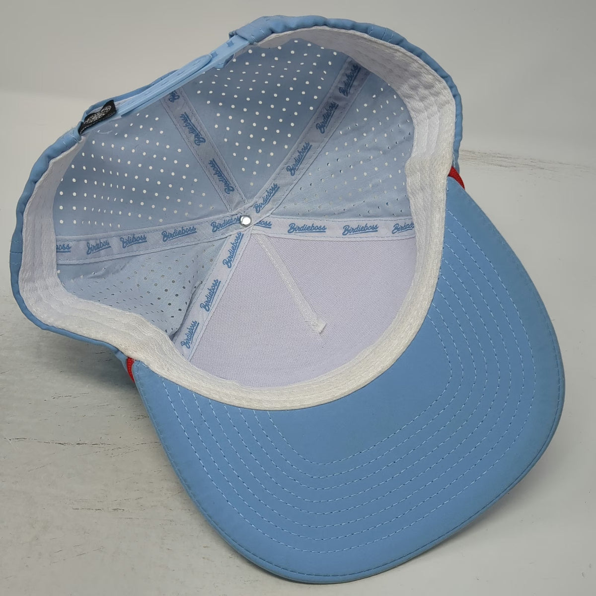 Birdieboss Trucker Hat Blue One Size 5 Panel Snapback Laser Cut Rope Golfing Cap