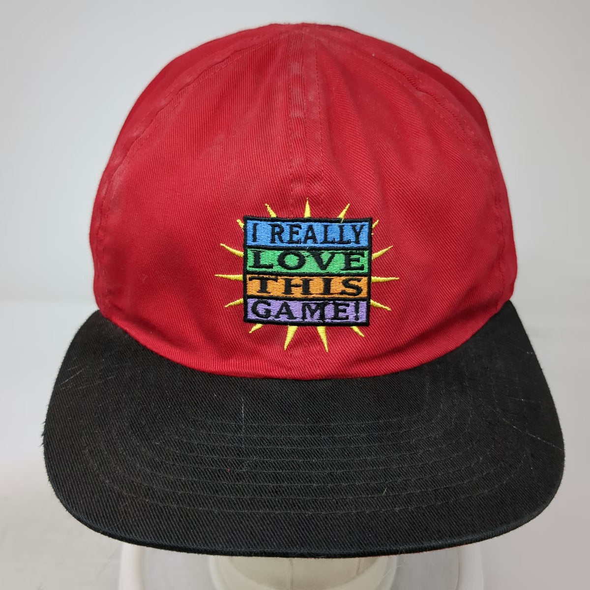 Shoebox Baseball Cap Red Black OS Reversible Love Hate This Game Novelty Hat