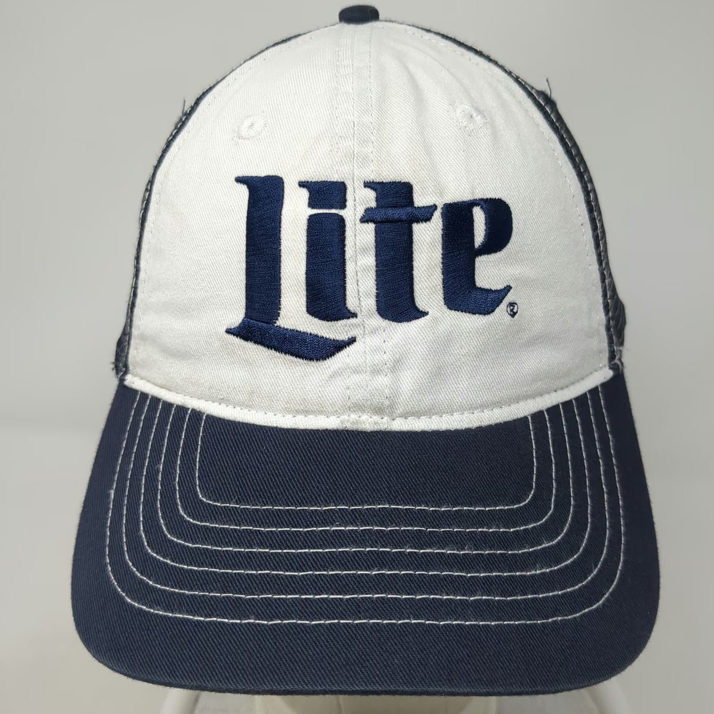 Zkapz Trucker Hat Blue One Size Miller Lite Beer Logo Mesh Snapback Contrast