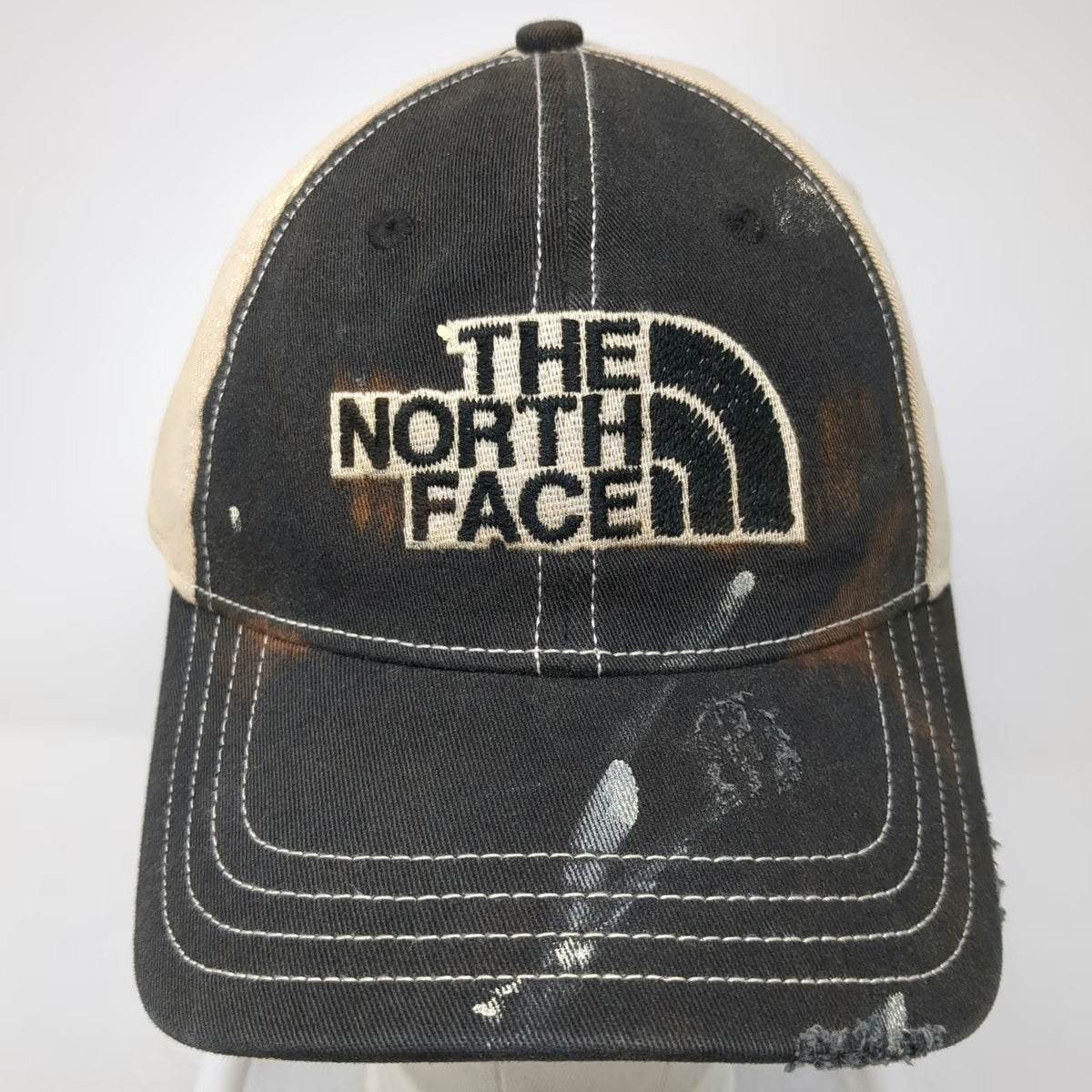 The North Face Baseball Cap Black Beige M Embroidered Paint Splatter Logo Hat
