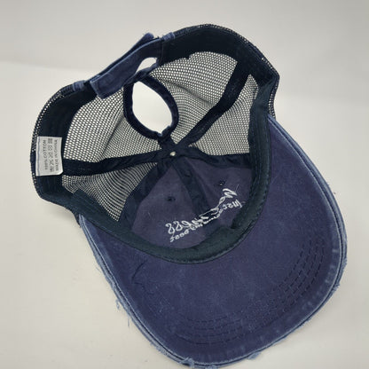 Hot Mess Just Doing My Best Ponyback Trucker Hat Blue OS Mesh Back Distressed