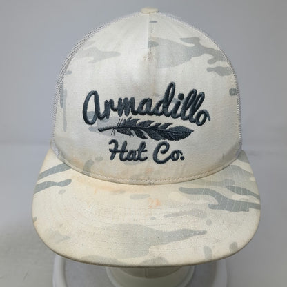 Armadillo Hat Co. Trucker White Gray One Size Camo Mesh Snapback Feather Logo