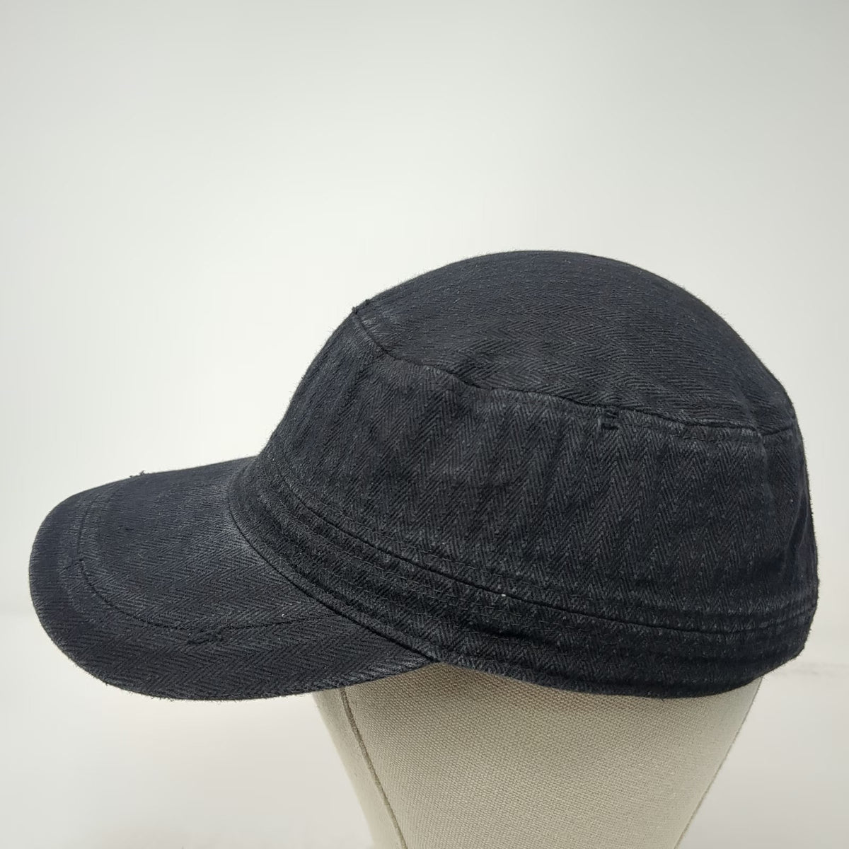 David and Young Army Cap Black One Size Herringbone Cotton Strapback Hat Cadet