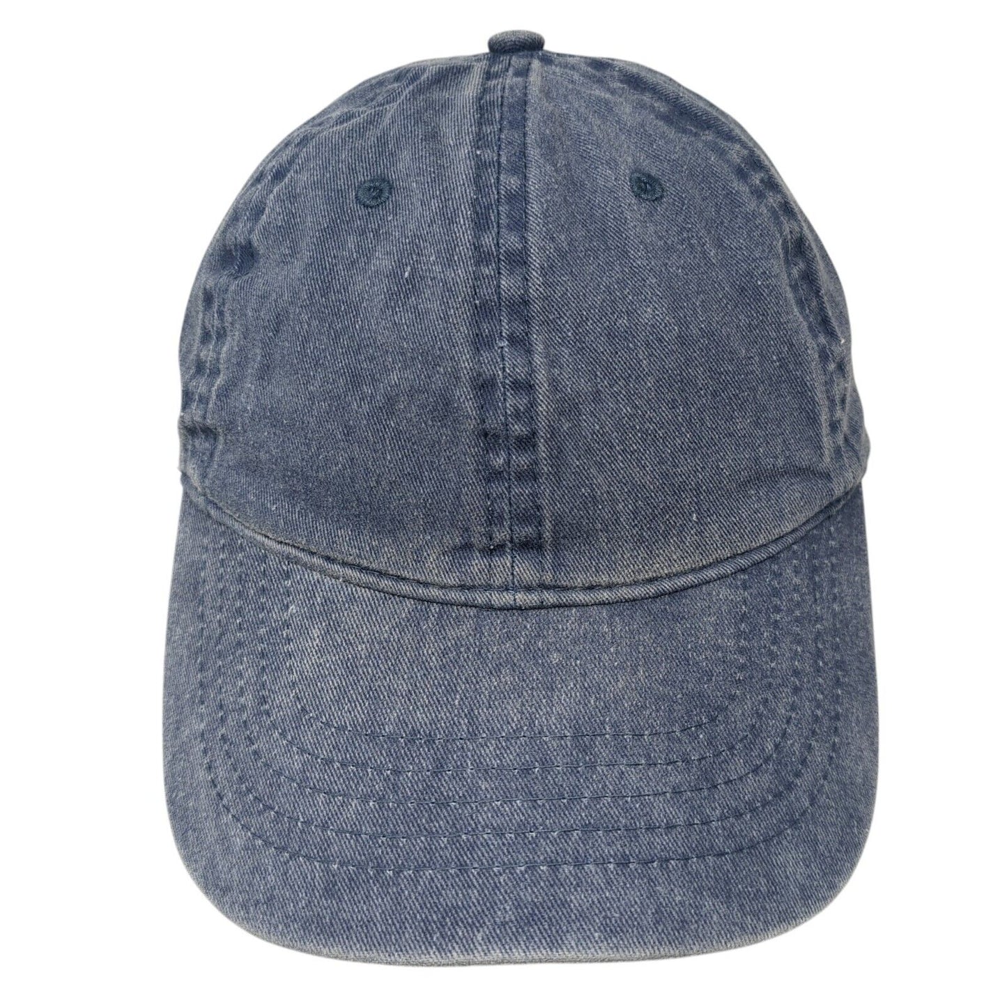 Unbranded Strapback Hat Blue OS Adjustable Vented Holes 6 Panel Denim Blank