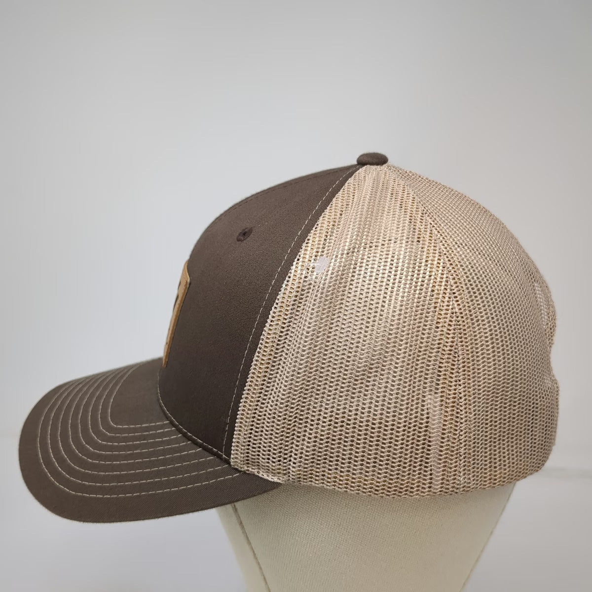 Vortex Trucker Hat Brown One Size Mesh Back Snapback Leather Logo Patch Cap
