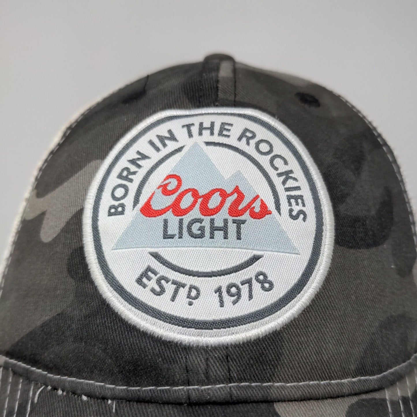 Coors Light Men's Strapback Mesh Back Gray Camo Hat OSFM Embroidered Logo Beer