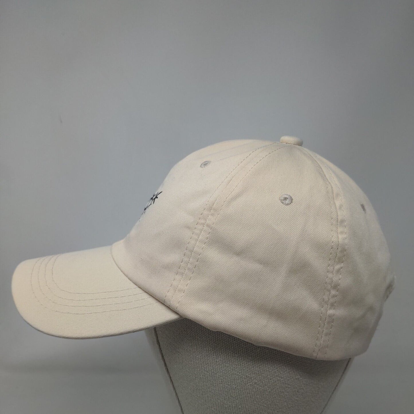 Relax Slideback Hat Tan One Size Adjustable Graphic Print Vented Holes 6 Panel