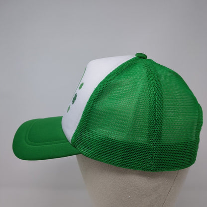 Shamrock Smiley Face Snapback Trucker Hat Green One Size Mesh Back