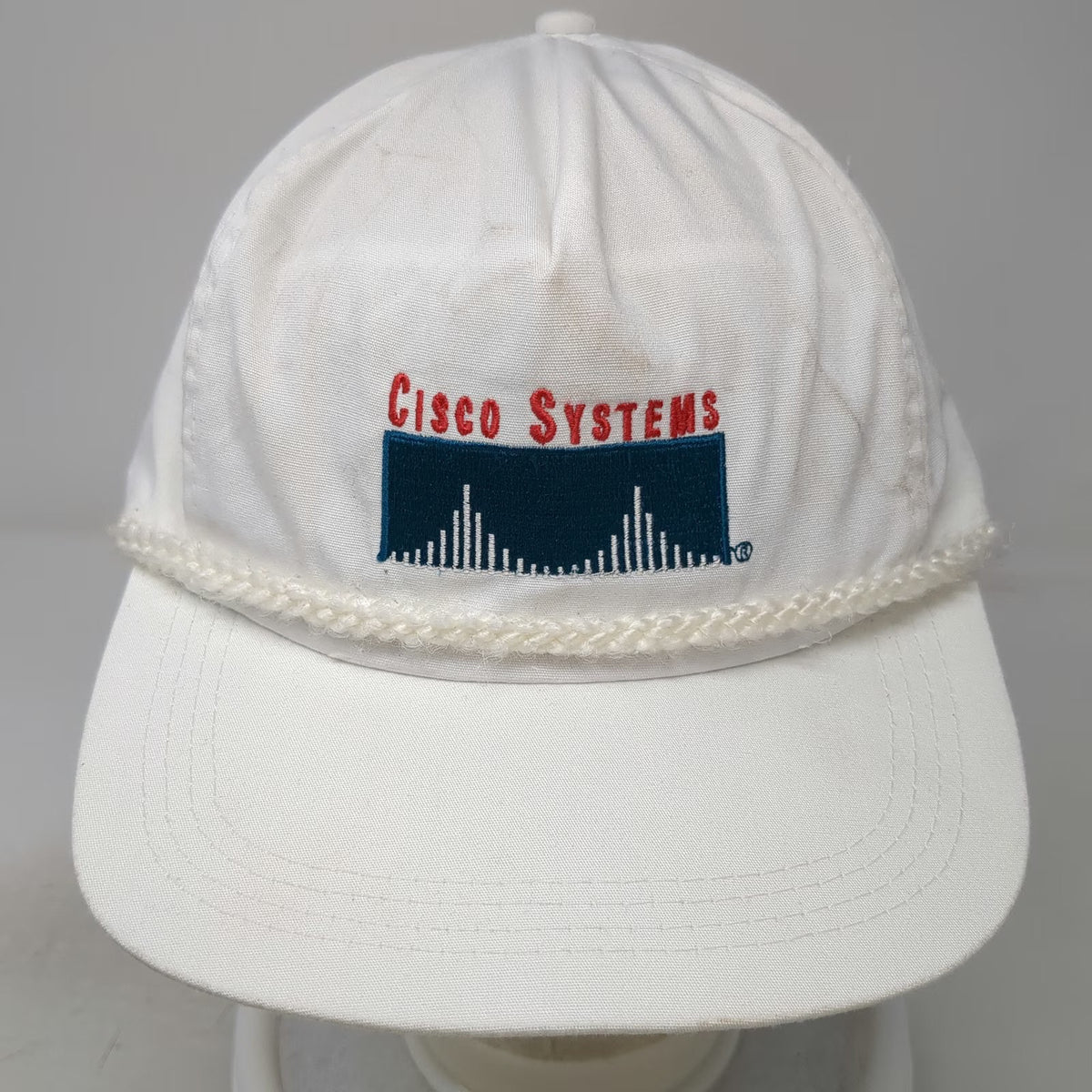 Sportcap 5 Panel White Cisco Systems Rope Hat Slideback Adjustable Logo Vintage