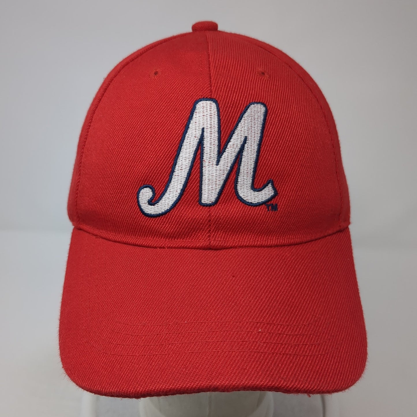 Letter M Strapback Hat Red One Size Adjustable Embroidered 6 Panel
