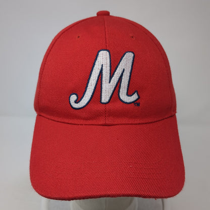 Letter M Strapback Hat Red One Size Adjustable Embroidered 6 Panel