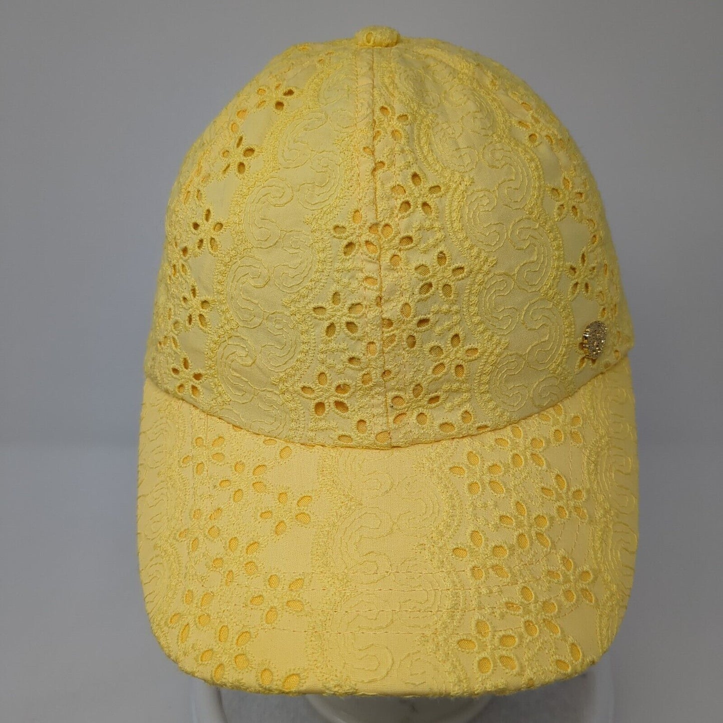 Vince Camuto Tie Back Hat Yellow One Size Adjustable Eyelet Floral