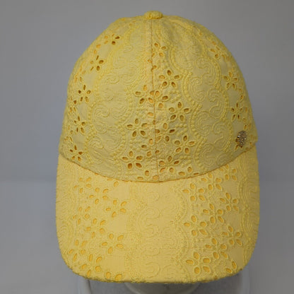 Vince Camuto Tie Back Hat Yellow One Size Adjustable Eyelet Floral
