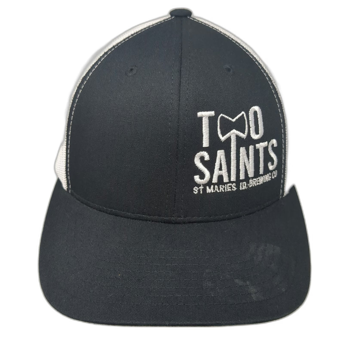 Yupoong Trucker Hat Black White One Size Mesh Two Saints Brewing Co St Maries ID
