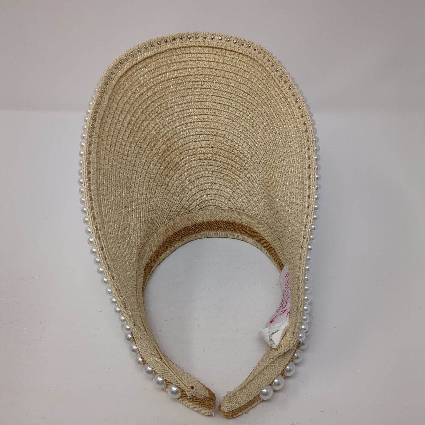 Papillon Clip On Sun Visor Hat Tan One Size Solid Pearl Embellished