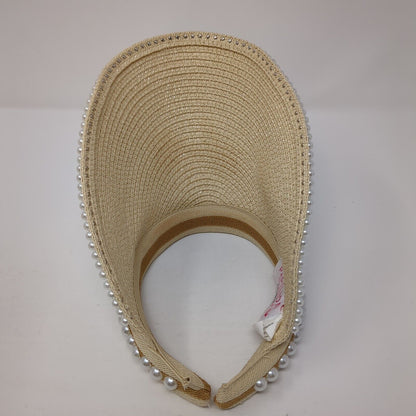 Papillon Clip On Sun Visor Hat Tan One Size Solid Pearl Embellished