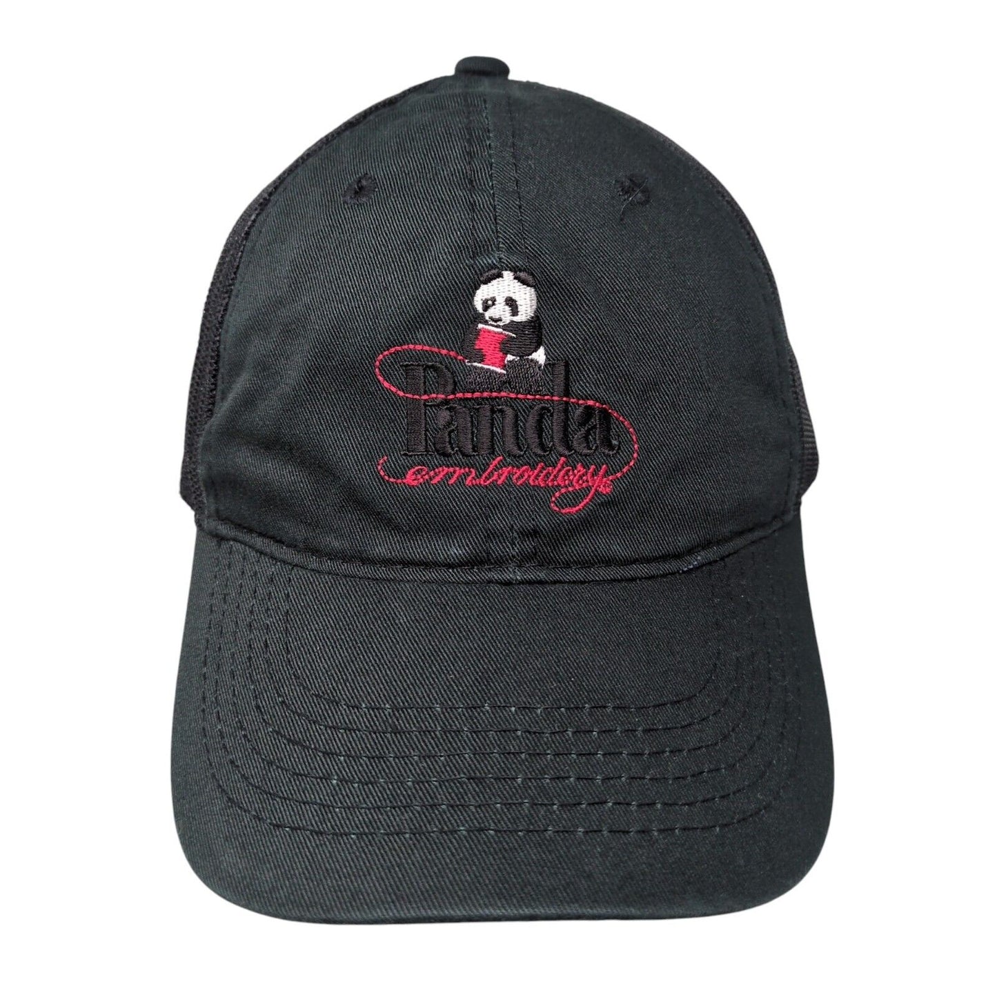 Panda Embroidery Strapback Mesh Back Trucker Hat Black OSFM Outdoor Cap
