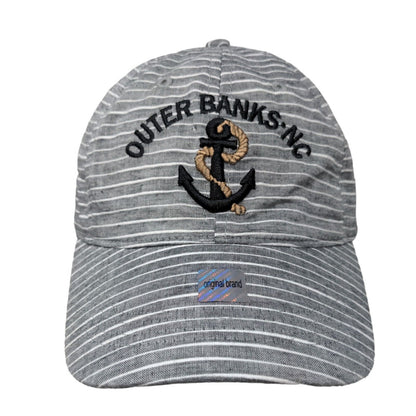 Outer Banks Men's Strapback Hat Gray Striped Embroidered Anchor Logo