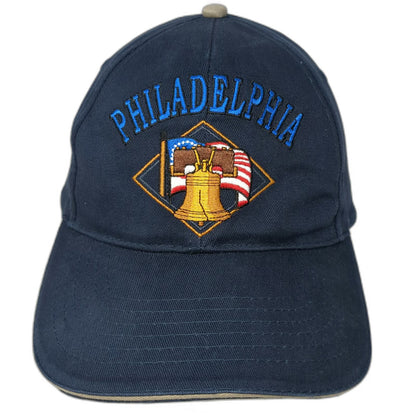 US&A Philadelphia Liberty Bell American Flag Blue OSFM Baseball Cap Hat Cotton
