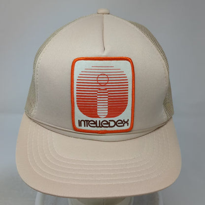 Young An Intelledex Beige Trucker Hat OS Mesh Patch Snapback Graphic Vintage
