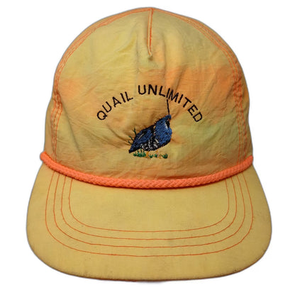 Quail Unlimited Yellow Orange Nylon 5 Panel Cap Rope Snapback OS Embroidered Hat