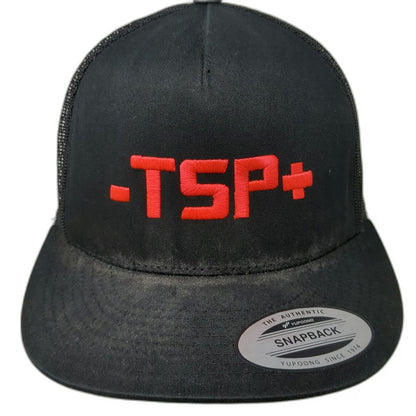 Yupoong Trucker Hat Black One Size Mesh Back Snapback TSP+ Graphic Flat Brim