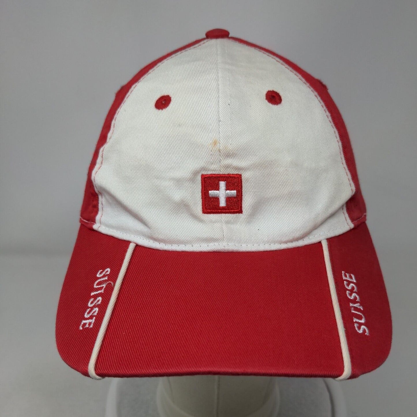 Switzerland Flag Suisse Strapback Hat Red One Size Embroidered Colorblock