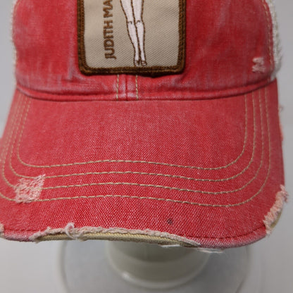 Judith March Snapback Trucker Hat Red One Size Adjustable Mesh Back Distressed