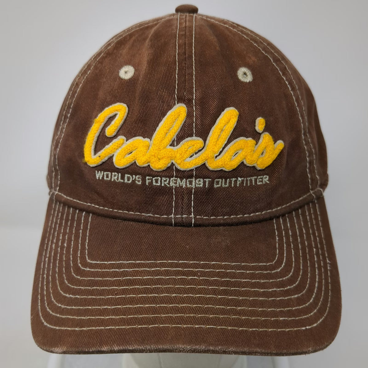 Cabela's Baseball Cap Brown OSFM Contrast Stitch Embroidered Logo Hat Outdoor