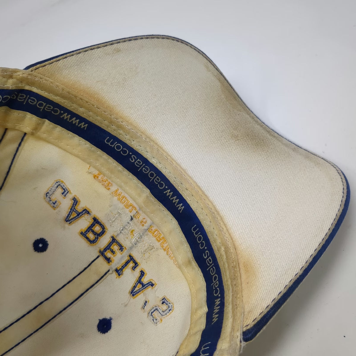 Cabela's Baseball Cap Beige One Size Outfitter 1961 Slideback Blue Yellow Hat
