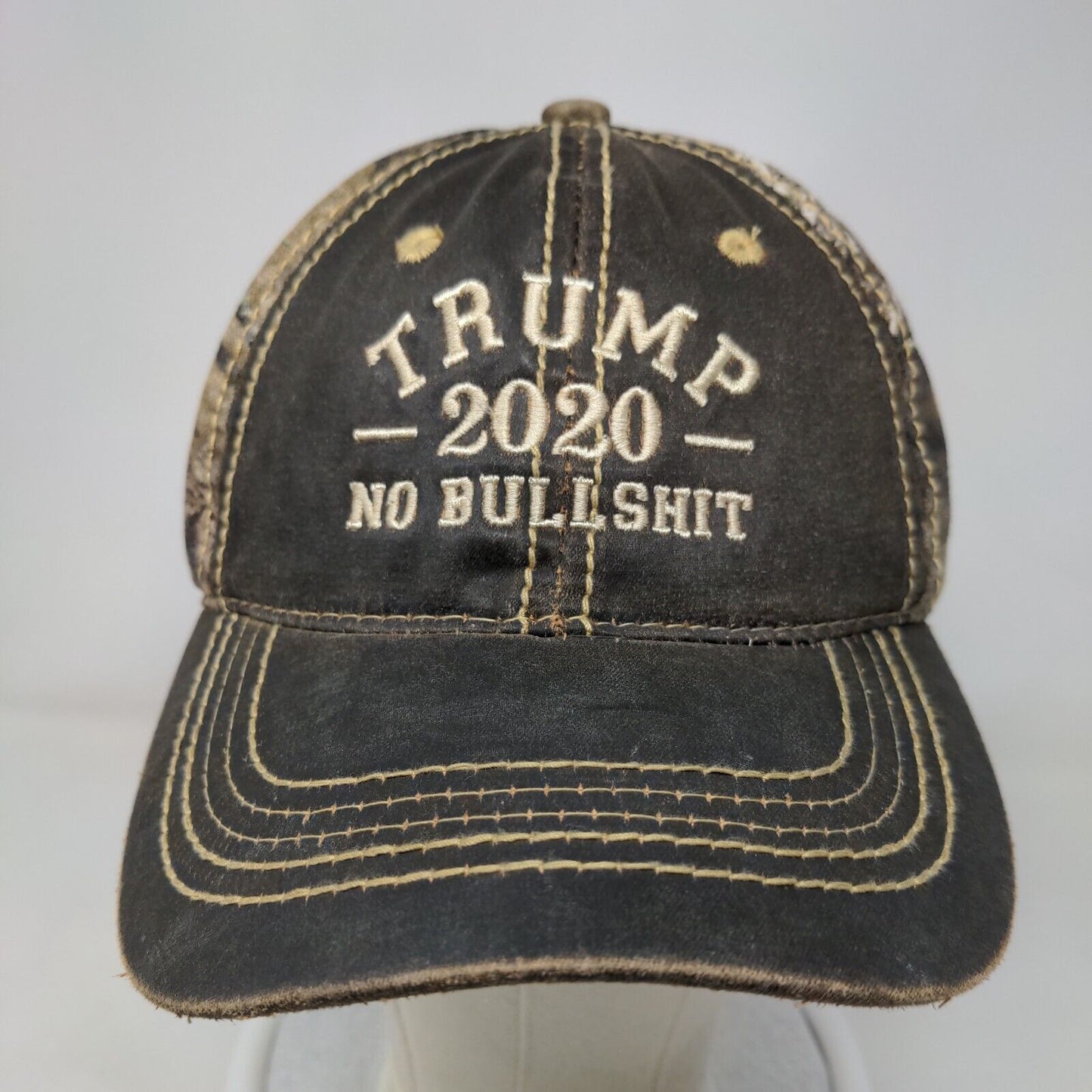 Trump 2020 No Bullshit Strapback Hat Camo One Size Embroidered Outdoor