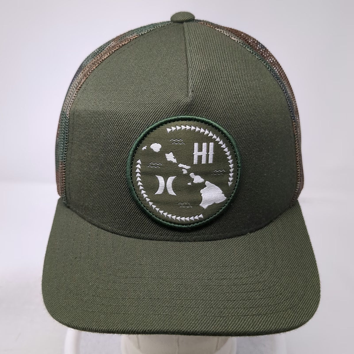 Hurley Hawaii Patch Trucker Hat Green Camo One Size Mesh Back Snapback Logo