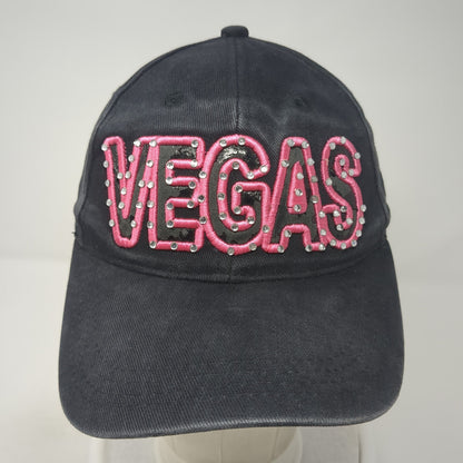 Vegas Rhinestone Strapback Hat Black One Size Adjustable Embroidered