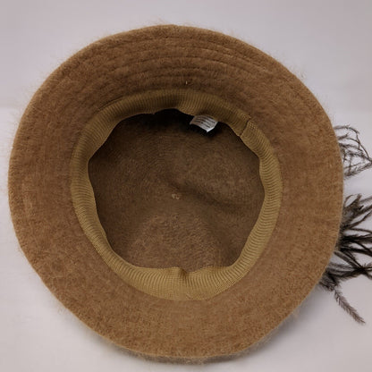 Unbranded Bucket Hat Brown One Size Angora Fuzzy Feather Flower Outdoor