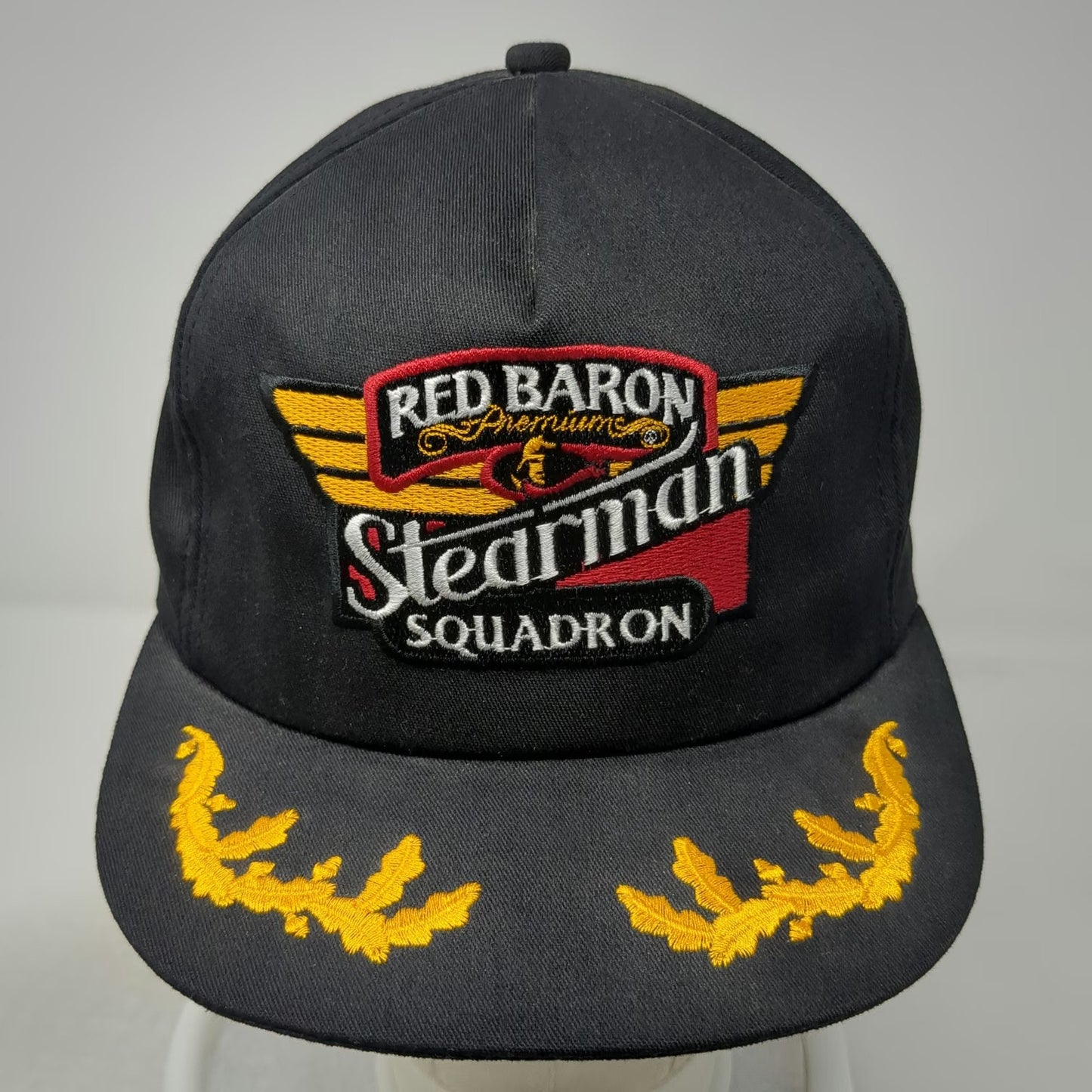 K-Products 5 Panel Black Hat Red Baron Stearman Squadron Scrambled Eggs Vintage