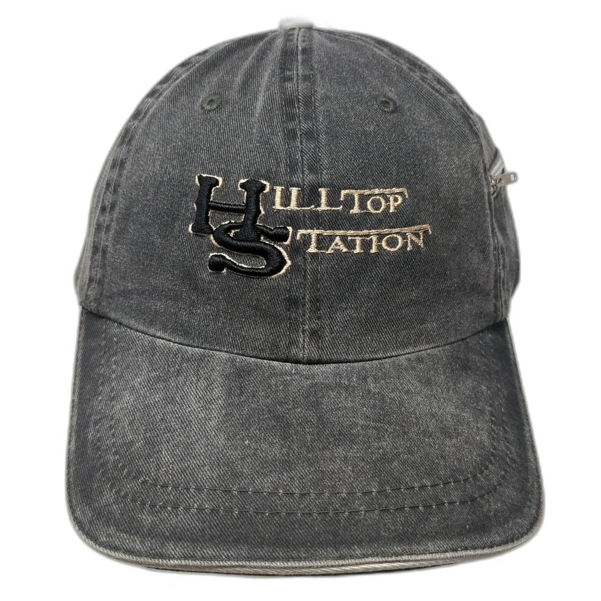 Decky Baseball Cap Gray One Size Side Zipper Pocket Hilltop Station Hat Strap